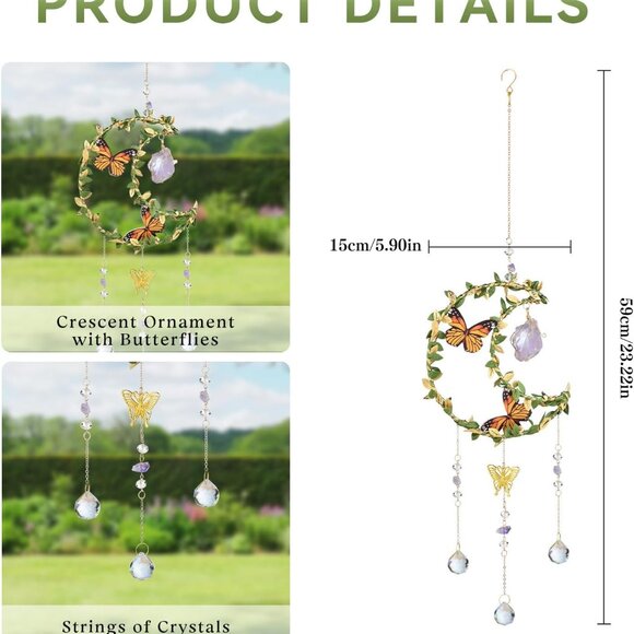 Butterflies, Crystals and Crescent Moon Sun Catcher - Picture 2 of 5